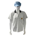ESD Tişörtleri Beyaz 7MM Şerit 99% Poliester + 1% İletici İpek Dikiş Anti-Statik Polo Tişörtleri