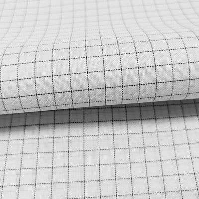 Beyaz 7MM ızgara % 65 Polyester + % 32 Pamuk + % 2 Karbon Fiber T / C ESD Temiz Oda Giysi için Anti-Statik Kumaş