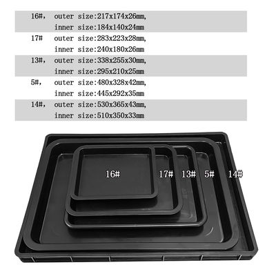 530x365x43mm ESD Antistatik Kare Tepsiler Siyah Plastik Dikdörtgen Sığ ESD Tepsisi ESD Elektronik Daire Döner