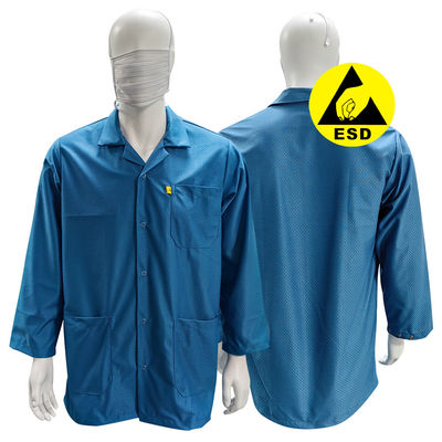Mavi Yıkanabilir Temiz Oda ESD Smock Antistatik Kıyafetler 96% Poliester + 4% Karbon
