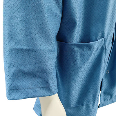 Mavi Yıkanabilir Temiz Oda ESD Smock Antistatik Kıyafetler 96% Poliester + 4% Karbon
