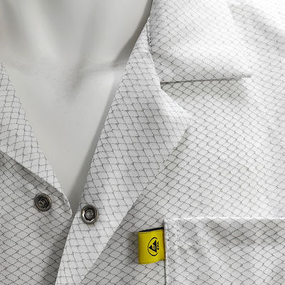 XS-10XL Temiz Oda Beyaz ESD Paltosu 96% Poliester + 4% Karbon Yıkanabilir Antistatik Smock