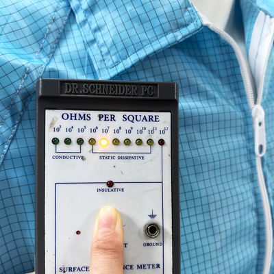 Mavi Anti-Statik Laboratuvar Paltosu Izgara % 98 Poliester % 2 Karbon Fiber Kumaş Ceket