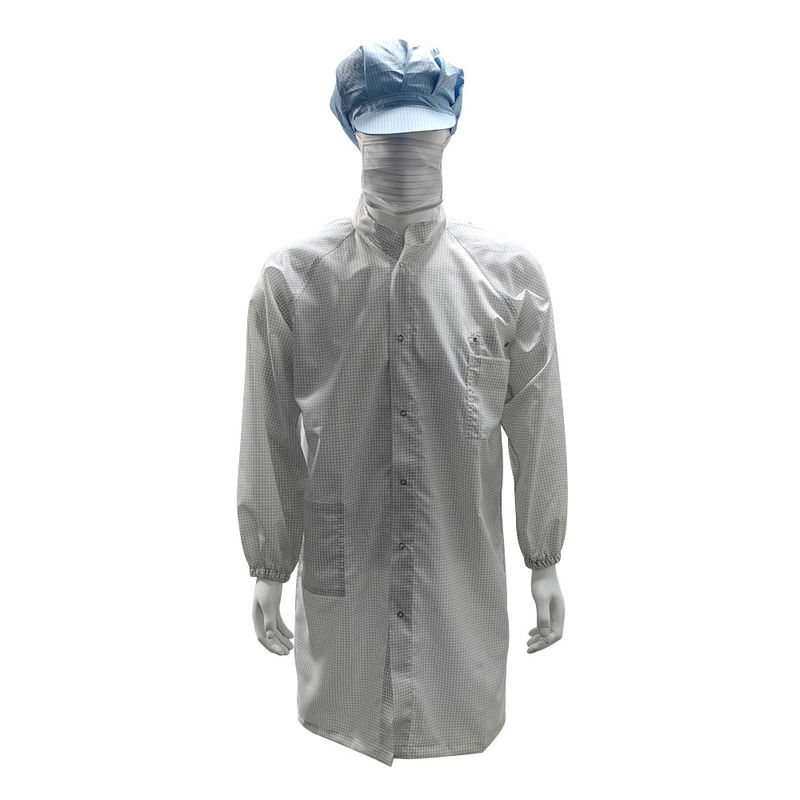 98% Polyester + 2% Karbon Fiber 5mm ızgara ESD Antistatik Güvenlik Paltosu Temiz Oda için solunumlu örgü arka