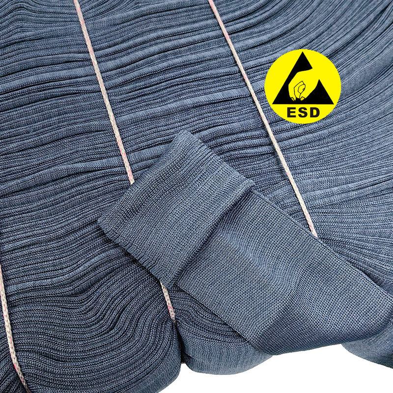93% Polyester 7% Karbon Lifi ESD Temiz Oda Giysi Kelepçeleri için Antistatik Kırbaç Kumaşı