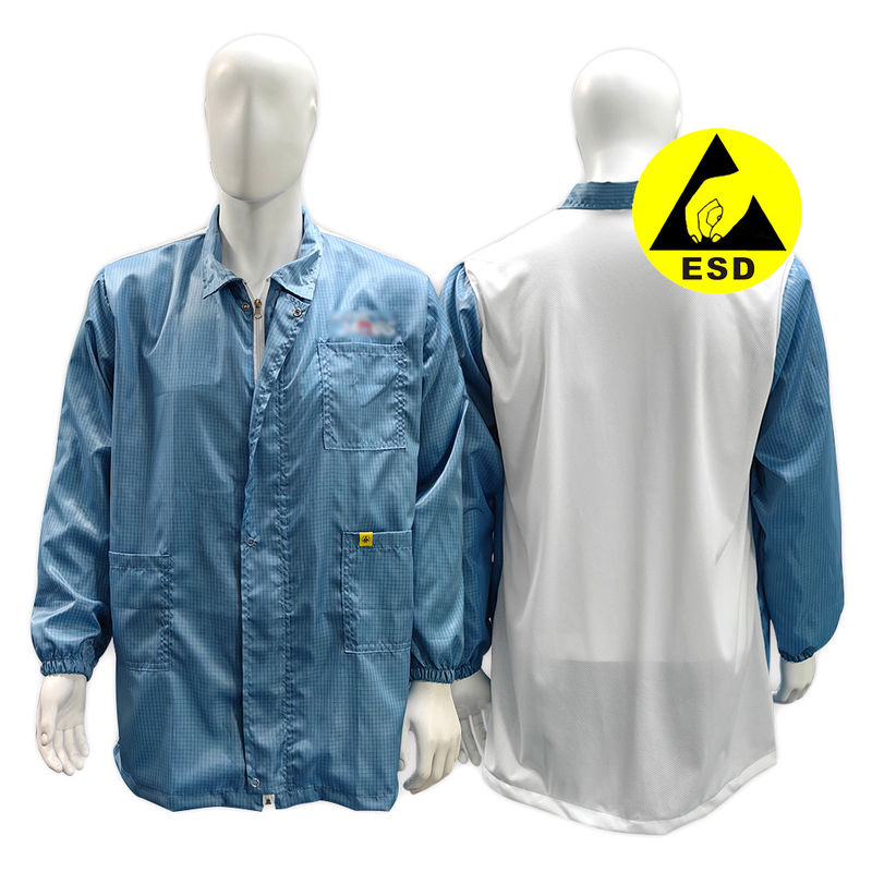 Temiz oda ESD Lapel fermuarlı Anti-statik Ceket
