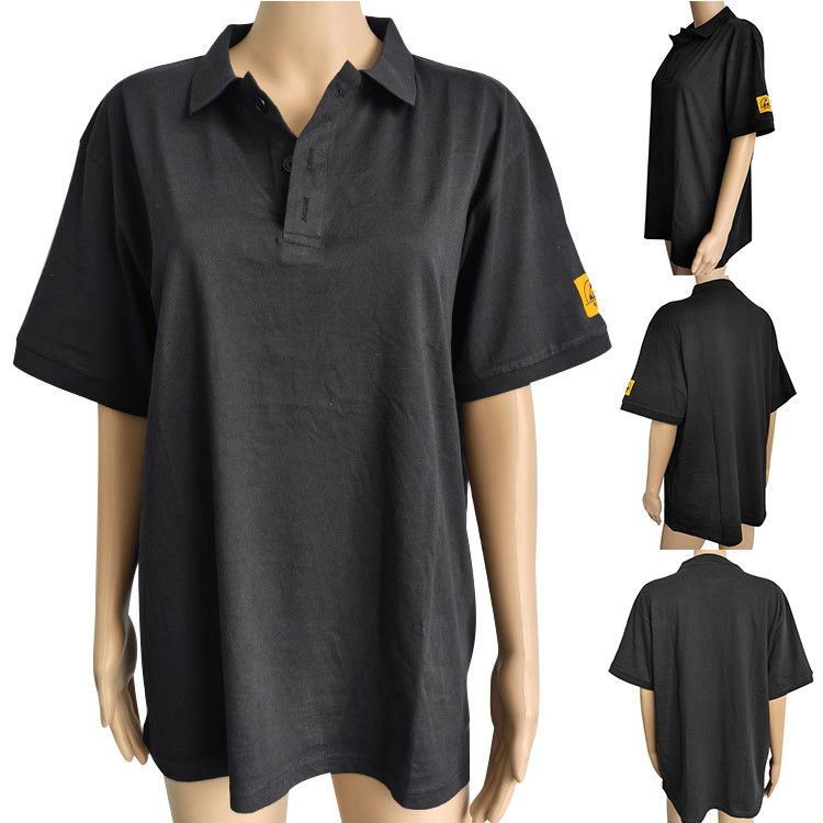 Temiz Oda Laboratuvarı için Pamuklu Polo Gömlek ESD Güvenli Giyim Antistatik Unisex