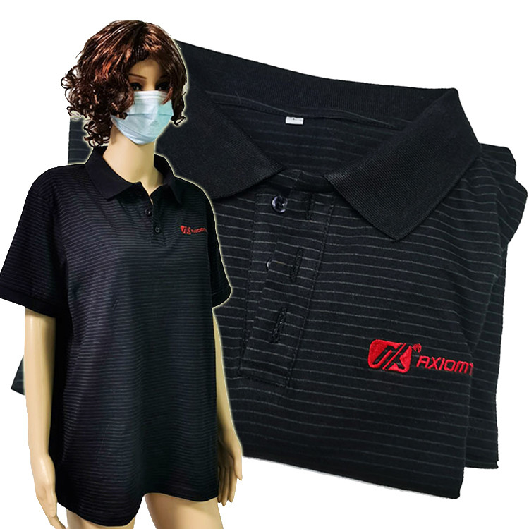 Siyah Çizgili ESD Tişörtleri Unisex %96 Pamuk %4 İletken Elyaf